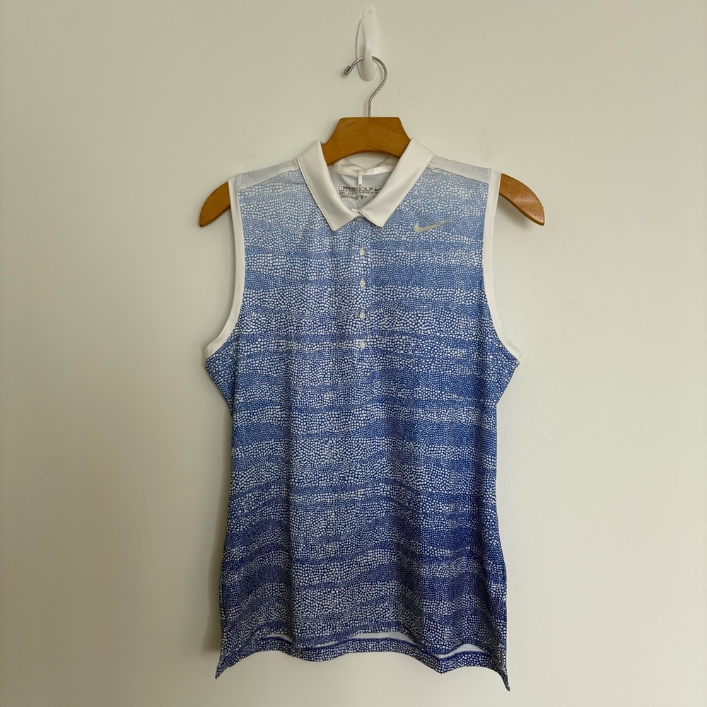 Nike Golf Womens Blouse Shirt Medium White Blue Sleeveless Dri Fit Stay Cool